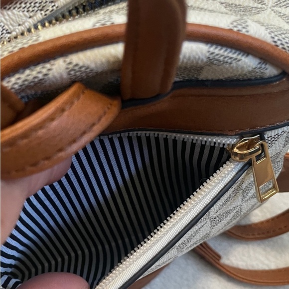 Geometric Patterned Mini Backpack with Brown Accents - Picture 6 of 11